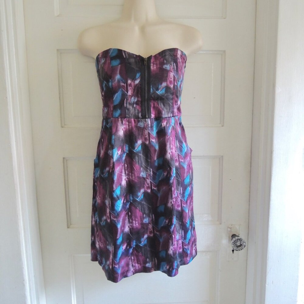 UO Silence + Noise Purple & Blue Strapless Mini Dress L